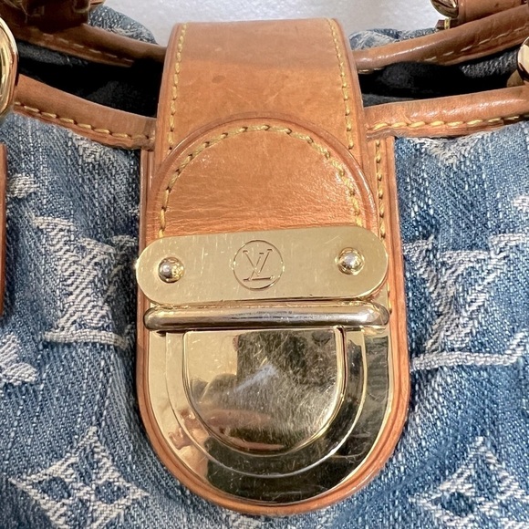 Louis Vuitton Monogram Denim Pleaty Bag Blue Vachetta Trim Handbag with receipt - Picture 12 of 17